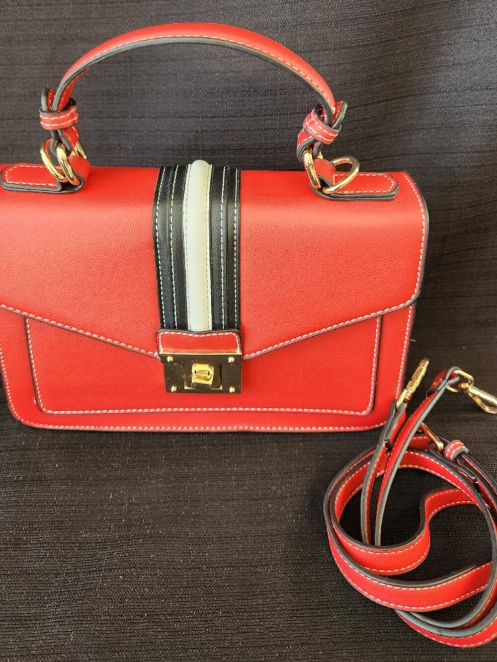 Scarleton Women's Satchel Handbag Red White Black Flap Crossbody Bag Adj Strap - Picture 2 of 16